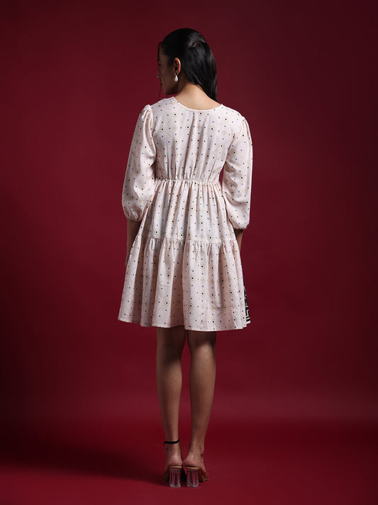 Cream & Black Printed Mini Dress