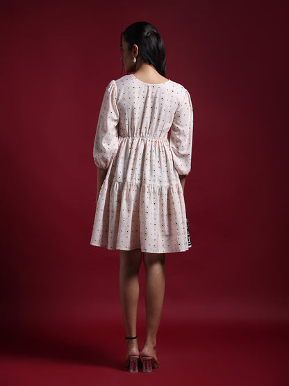 Cream & Black Printed Mini Dress